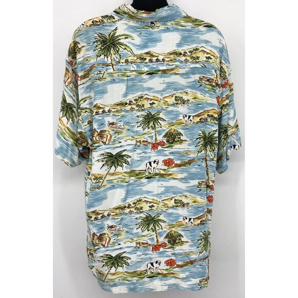 Big Dogs Men Button Up Tropical Shirt Blue Green Small Medium Short Sleeve EUC - Picture 3 of 8